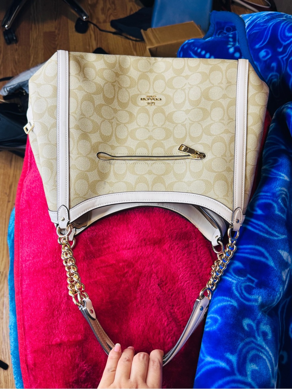 Coach Chalk Signature Satchel with Gold Chain Straps